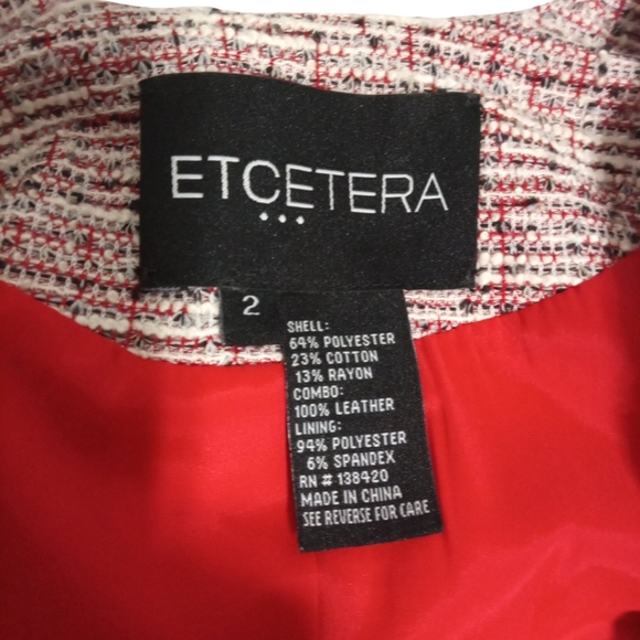 Etcetera Pink White Tweed Long Sleeve Collarless Jacket Contrast Trim Zip Pocket - Picture 3 of 8